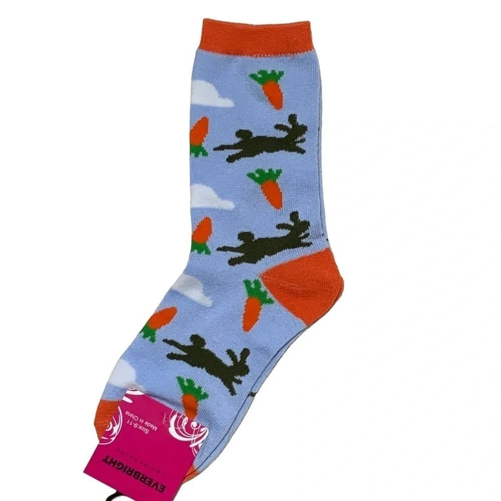 Everbright Easter Socks Women’s Bunny Carrots 9-11 Blue Multicolor